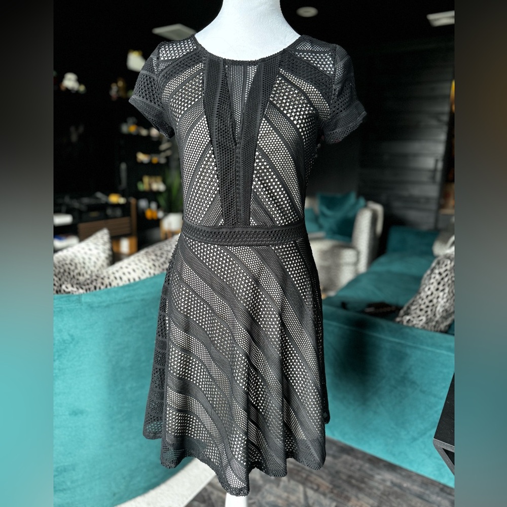 Black and nude fishnet style dress